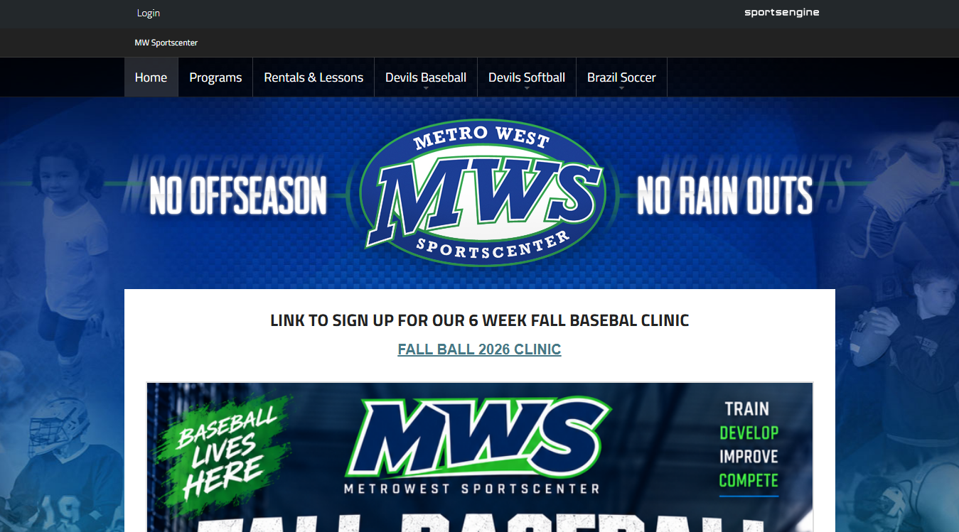 Website screenshot for Metro West Sportscenter