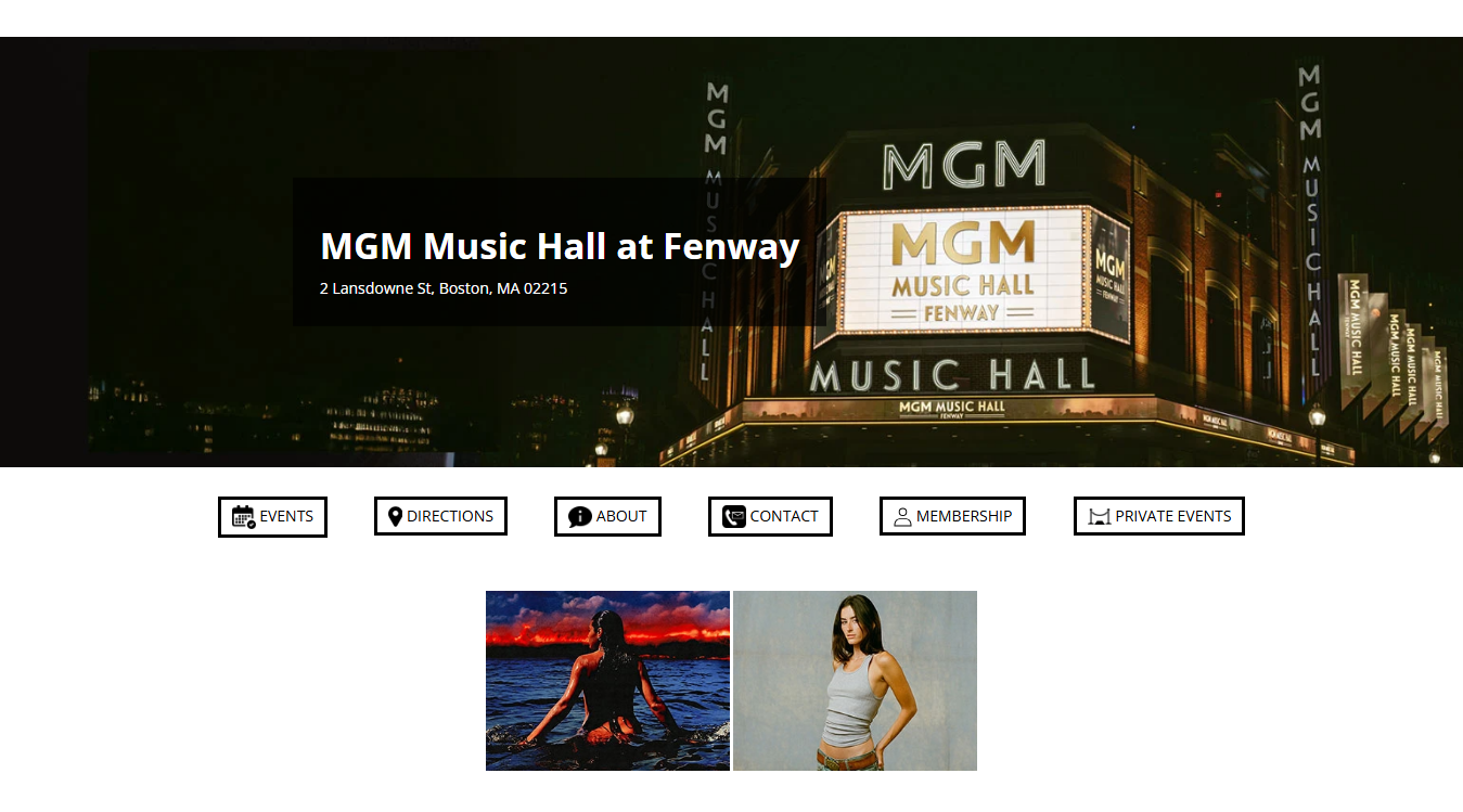 Website screenshot for MGM Music Hall at Fenway
