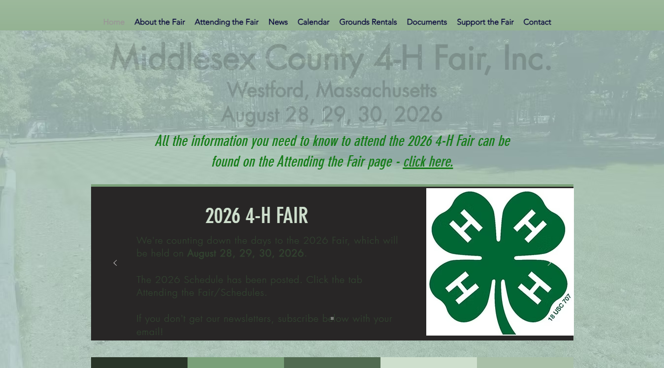 Website screenshot for Middlesex County 4H Fair Inc