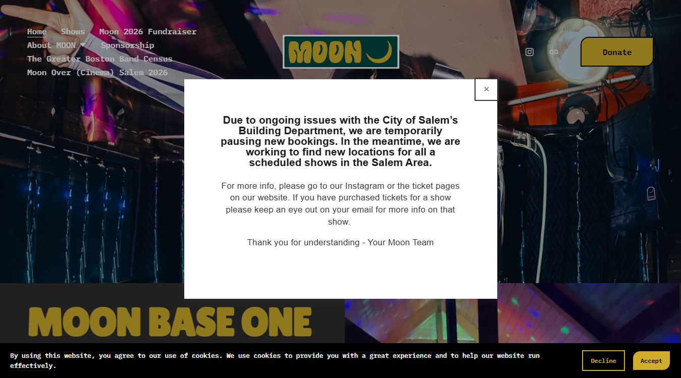 Website screenshot for Moon Base One