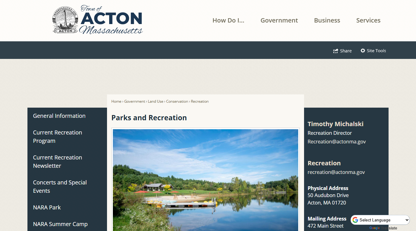 Website screenshot for NARA Park Amphitheater