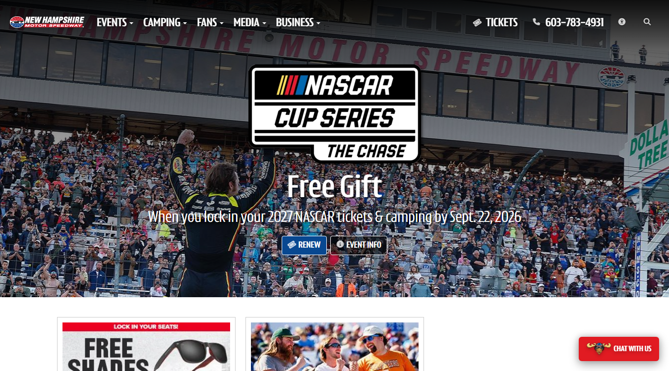 Website screenshot for New Hampshire Motor Speedway
