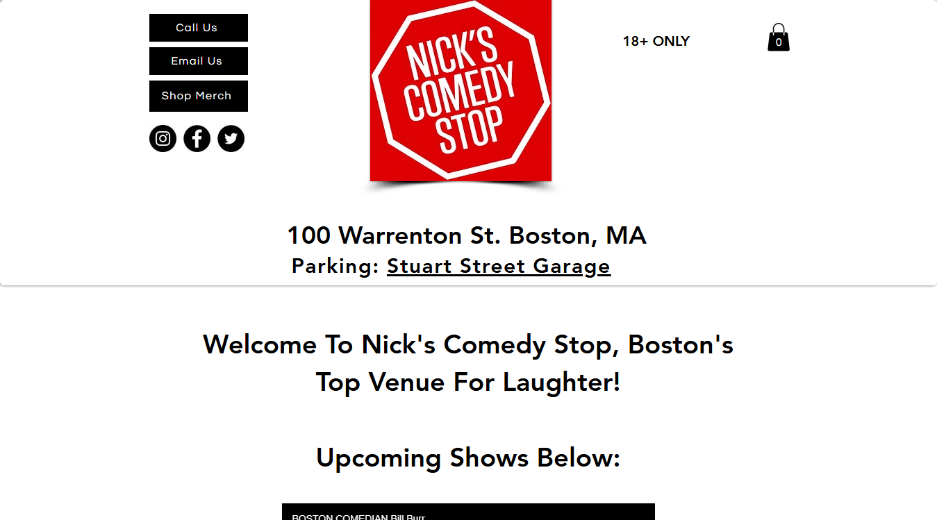 Website screenshot for Nick's Comedy Stop