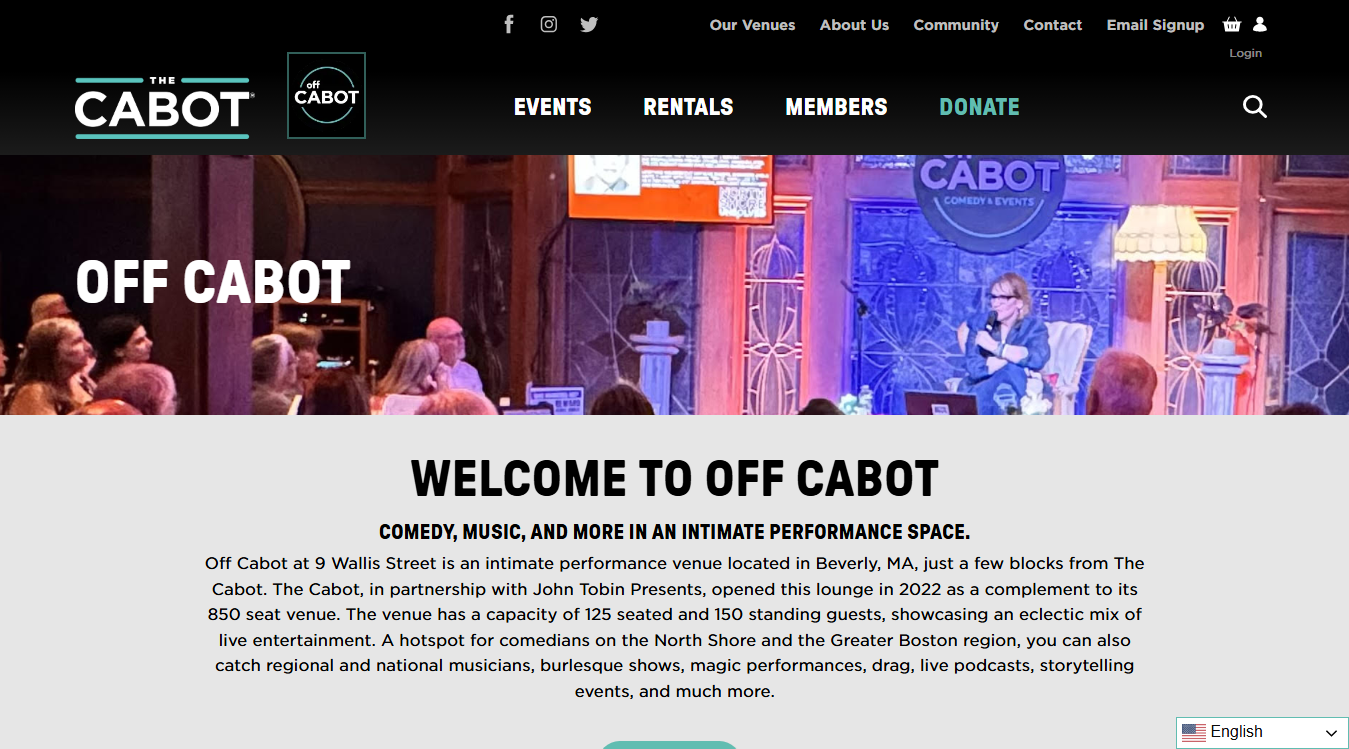 Website screenshot for Off Cabot Comedy, Music, & More