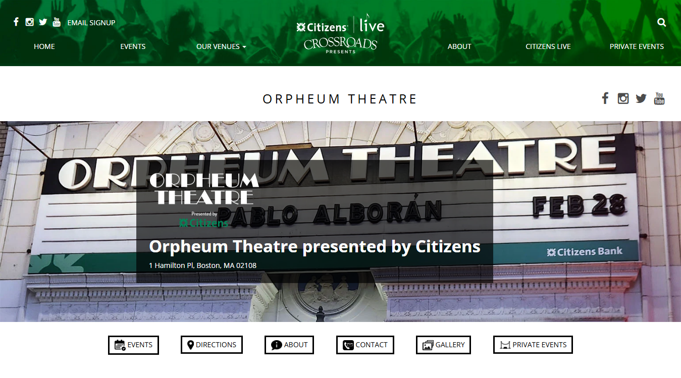 Website screenshot for Orpheum Theatre