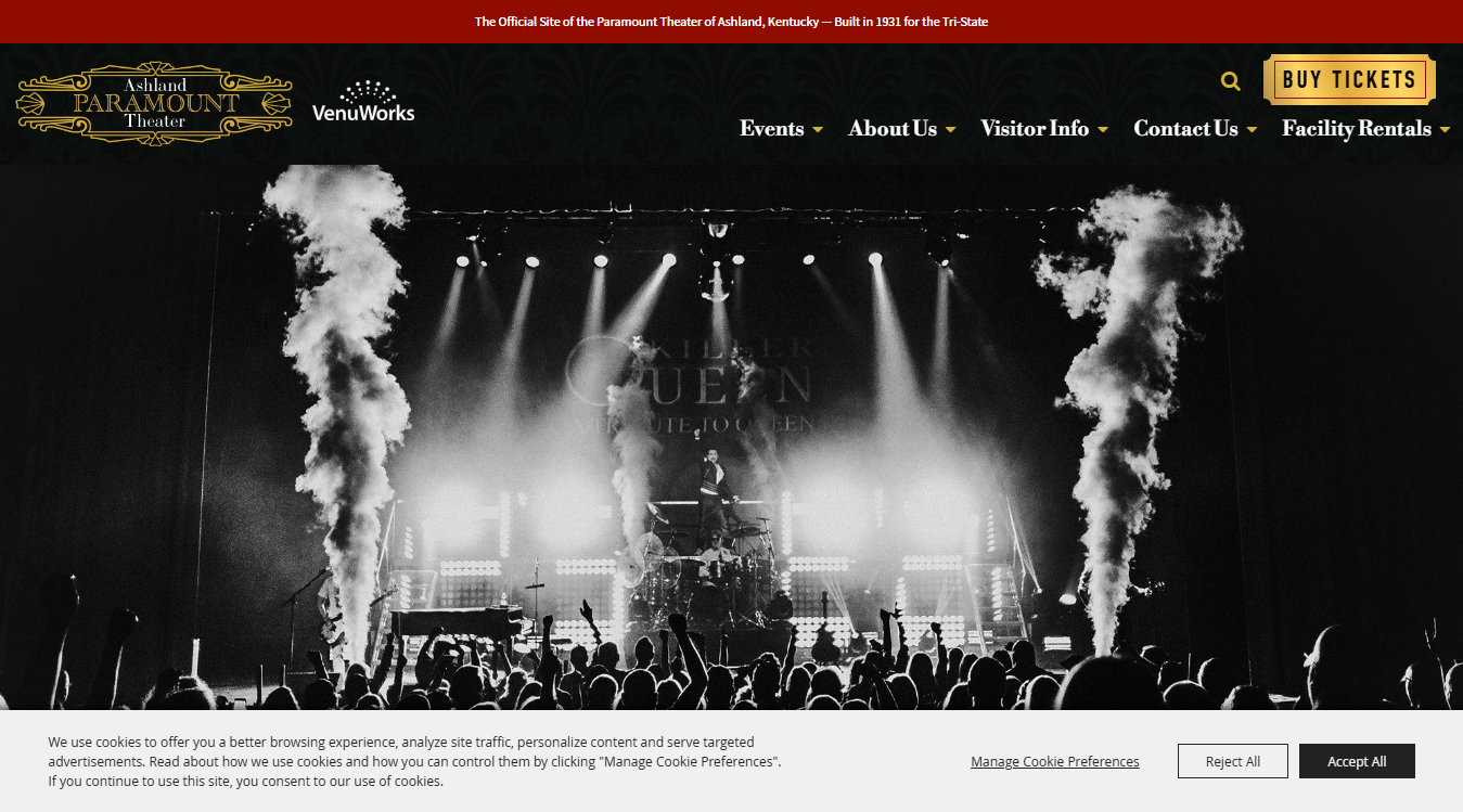 Website screenshot for Paramount Theatre - Ashland
