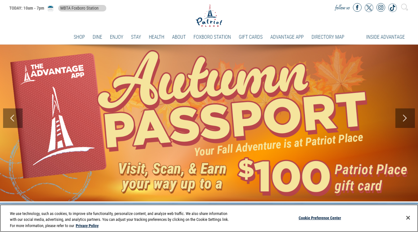Website screenshot for Patriot Place
