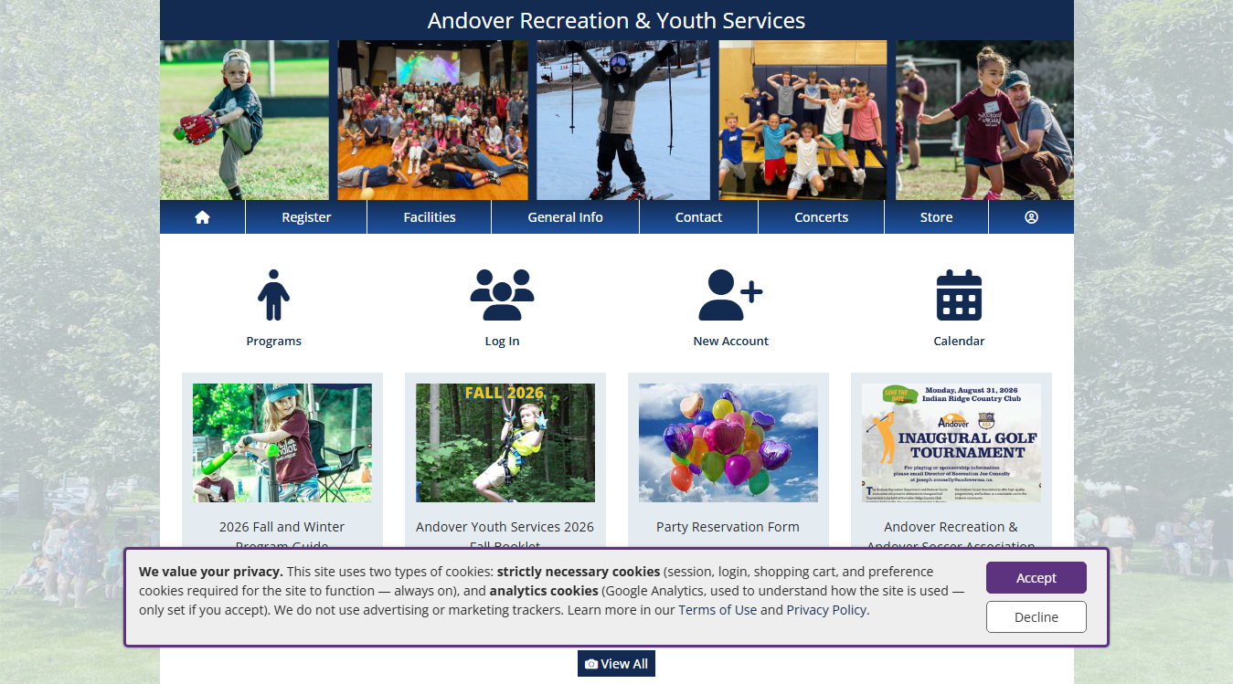 Website screenshot for Playstead Athletic Fields