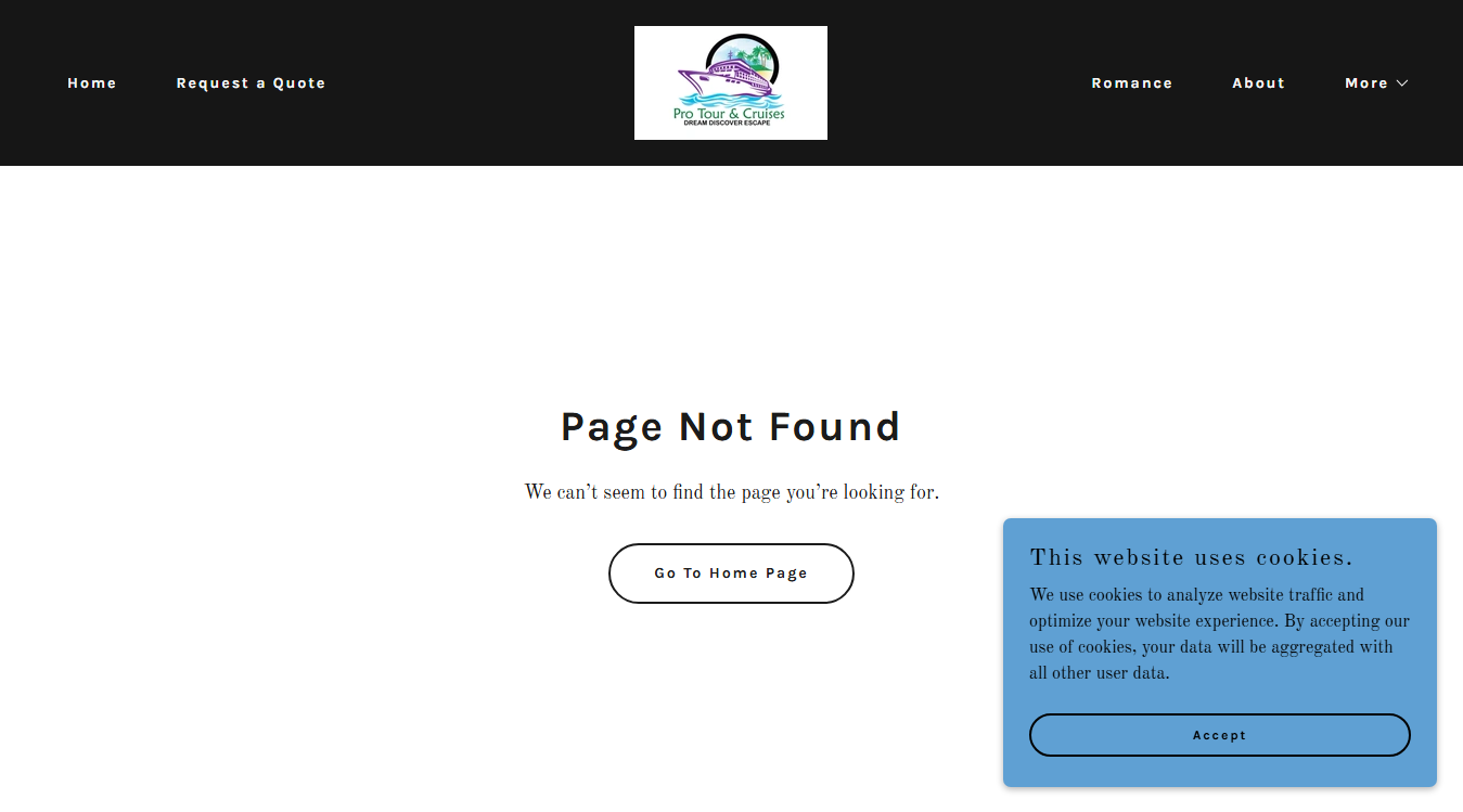Website screenshot for Pro Tour & Cruises