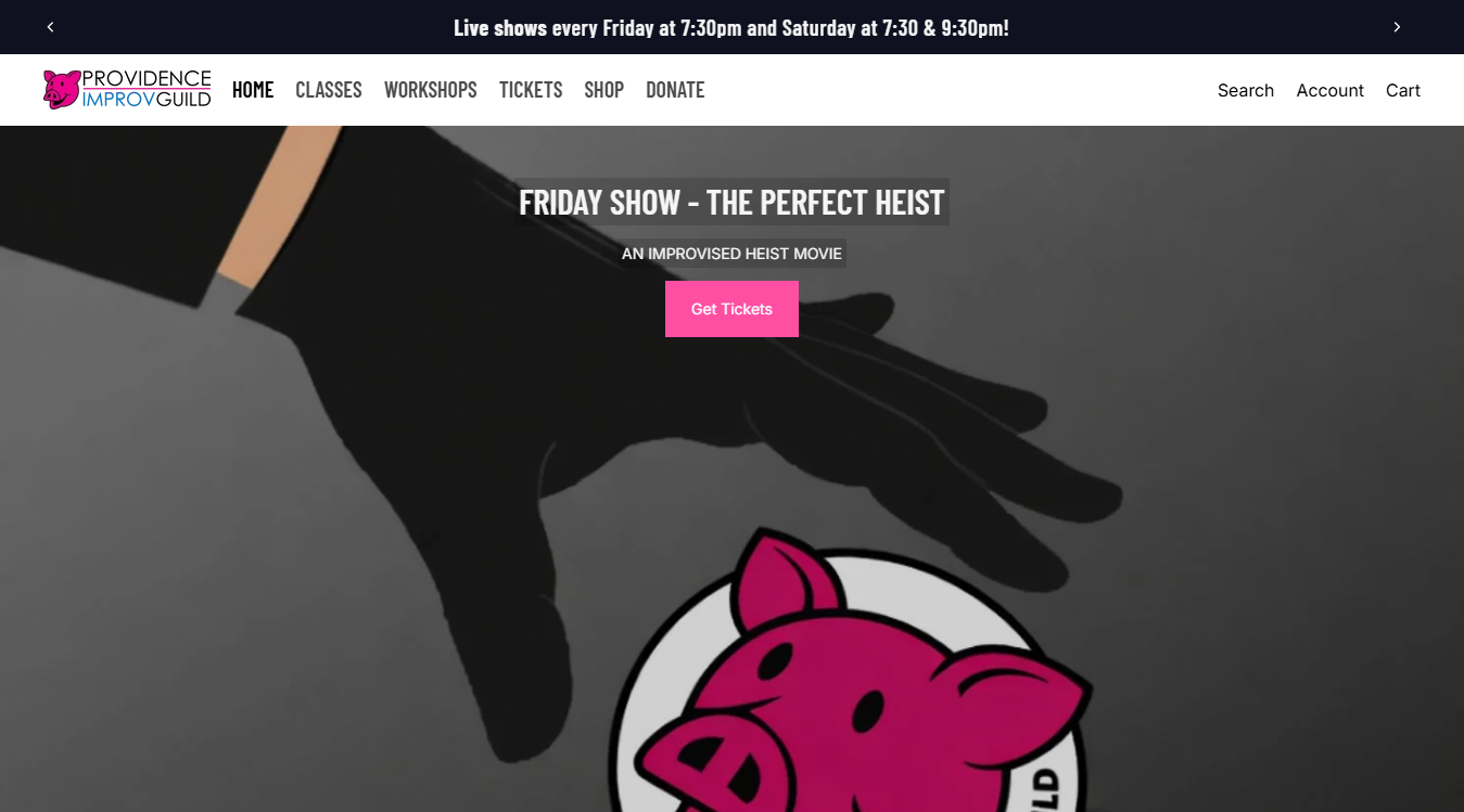 Website screenshot for Providence Improv Guild