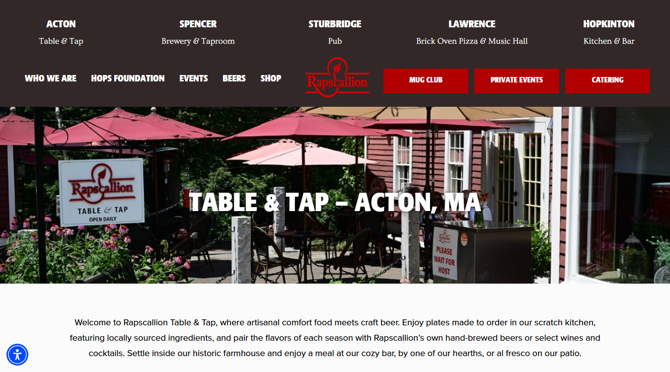 Website screenshot for Rapscallion Table & Tap