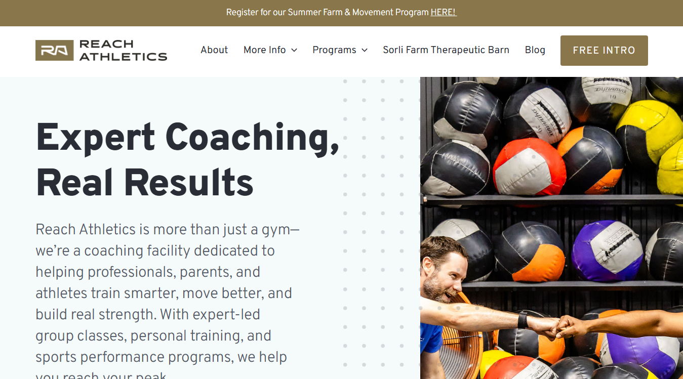 Website screenshot for Reach Athletics