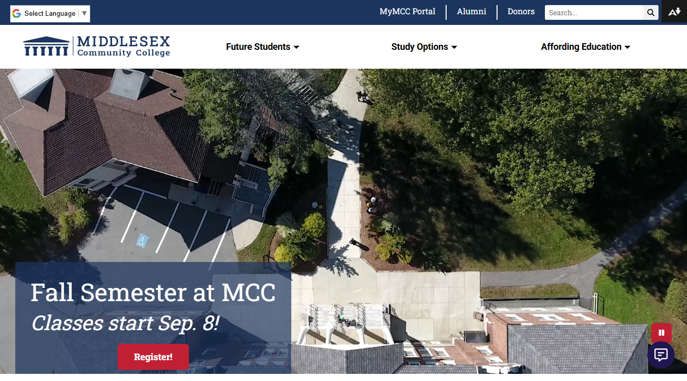 Website screenshot for Richard and Nancy Donahue Family Academic Arts Center