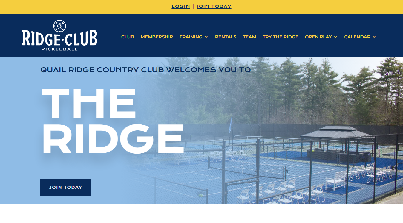 Website screenshot for Ridge Club Pickleball