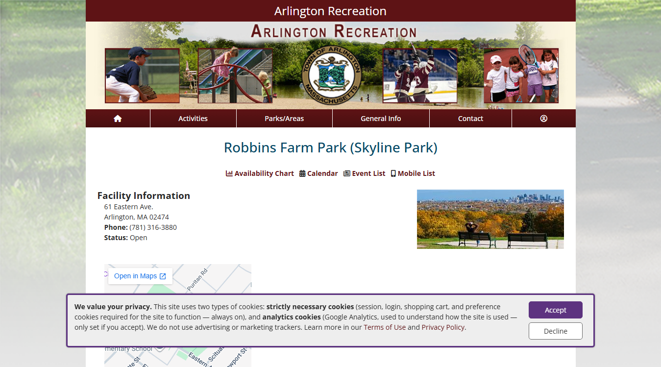 Website screenshot for Robbins Farm Park
