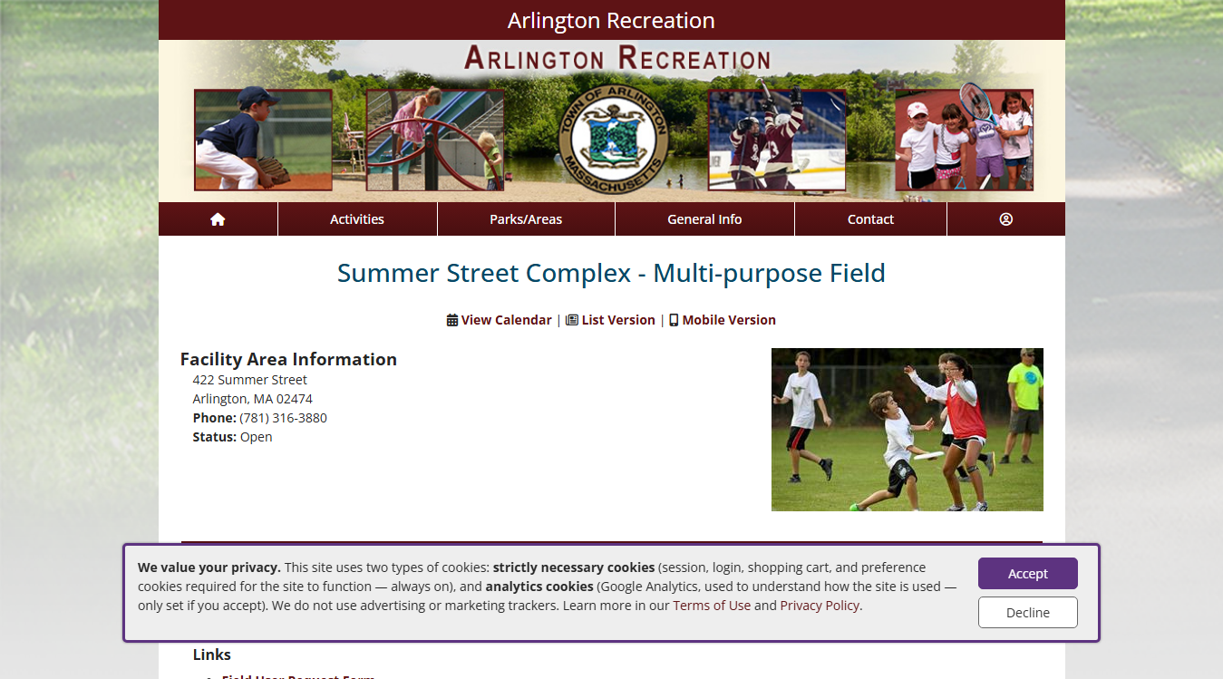Website screenshot for Robillard Field