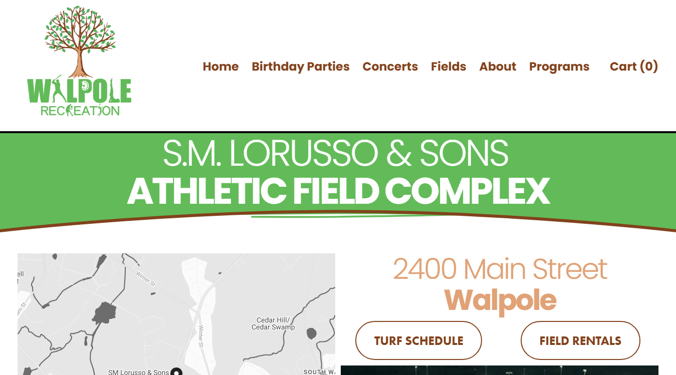 Website screenshot for S.M. Lorusso & Sons Athletic Field Complex