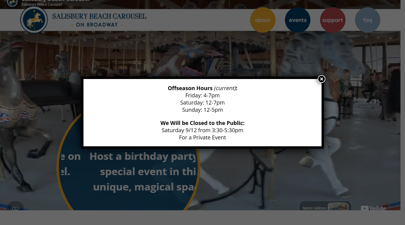 Website screenshot for Salisbury Beach Carousel