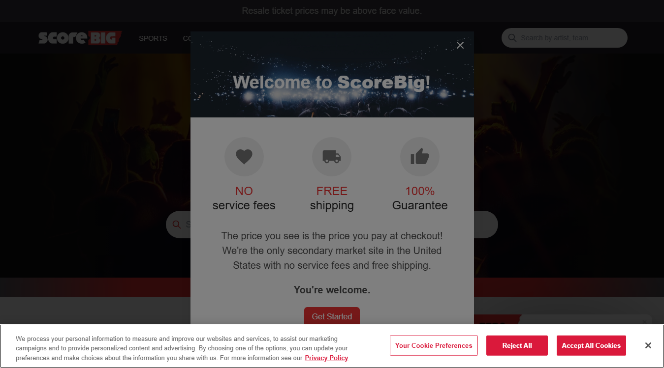Website screenshot for ScoreBig
