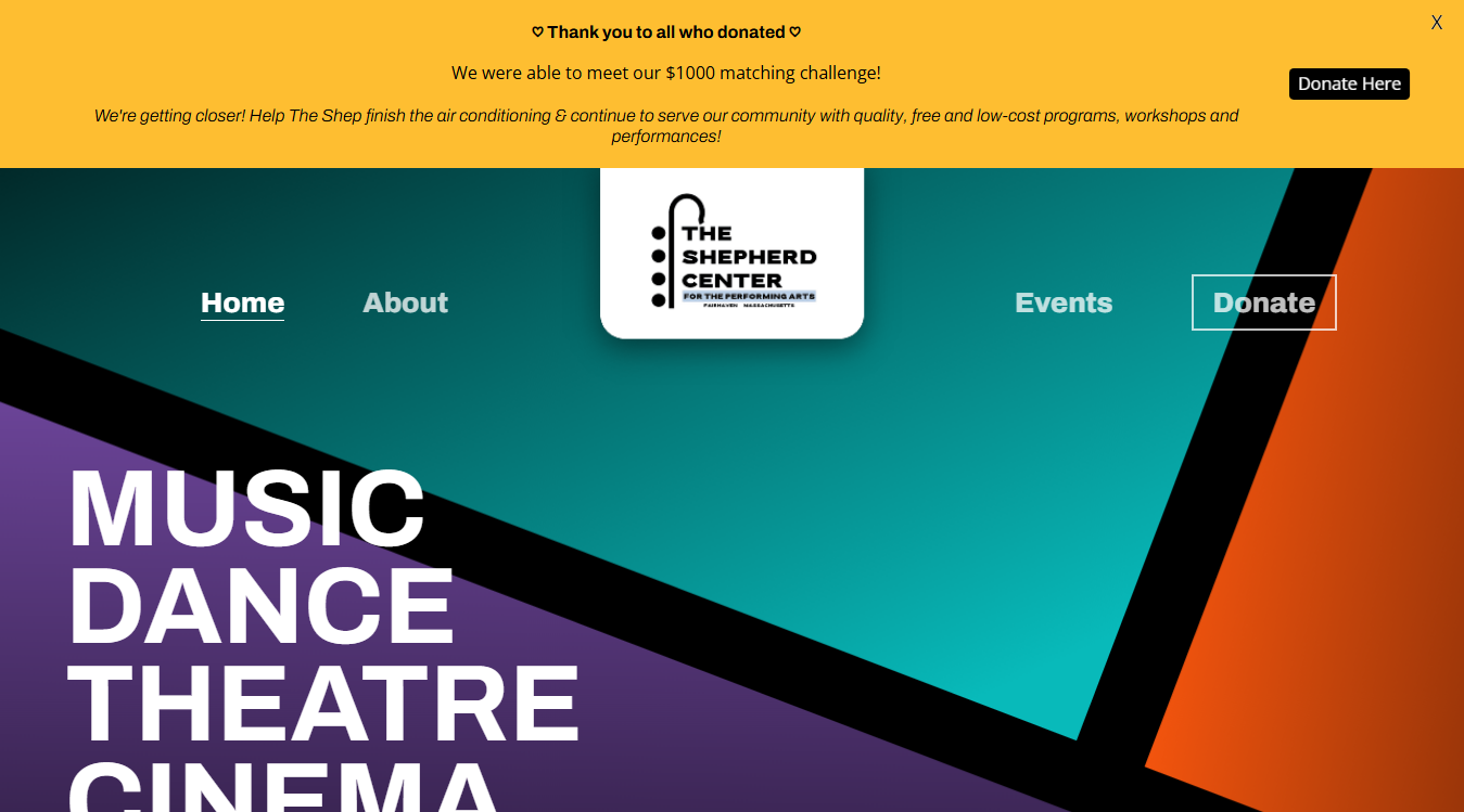 Website screenshot for Shepherd Center for the Performing Arts