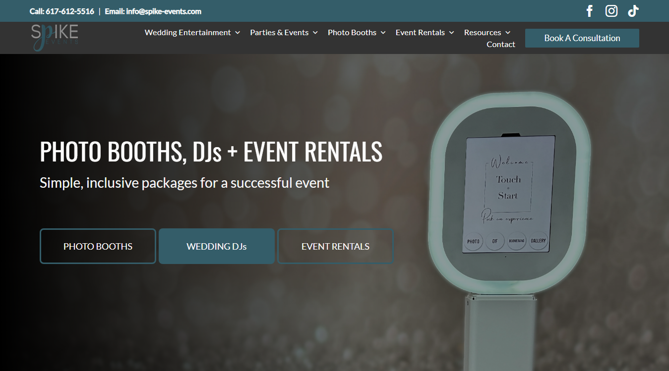 Website screenshot for Spike Events