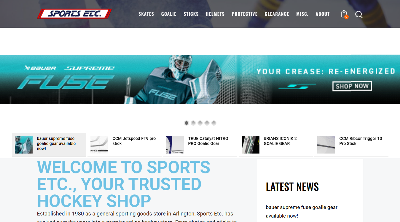 Website screenshot for Sports Etc
