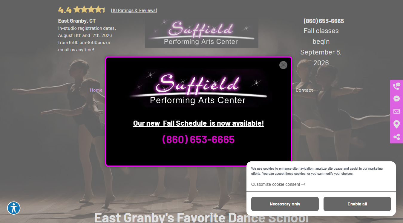 Website screenshot for Suffield Performing Arts Center