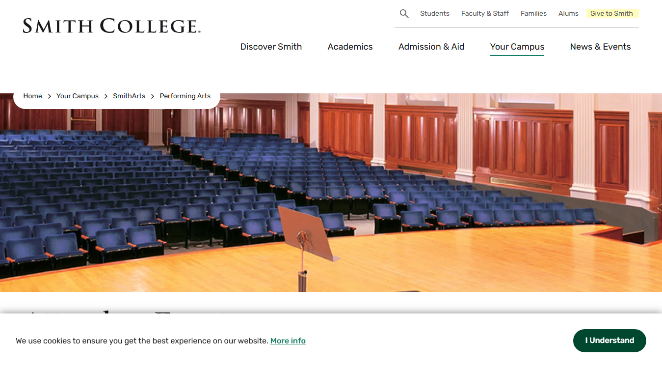 Website screenshot for Sweeney Concert Hall