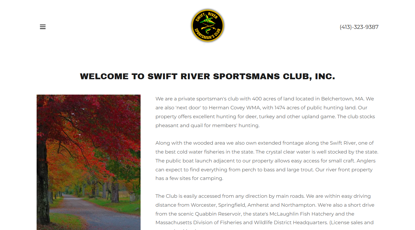 Website screenshot for Swift River Sportsman Club