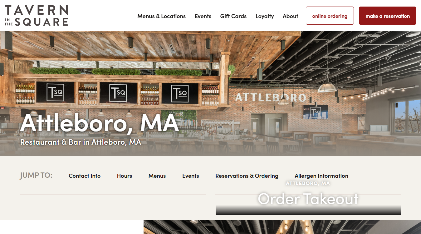 Website screenshot for Tavern in the Square