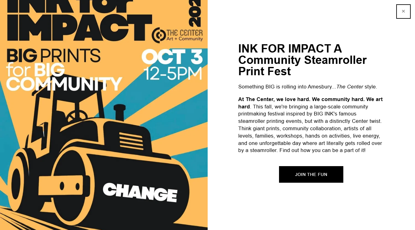 Website screenshot for The Center: Art + Community