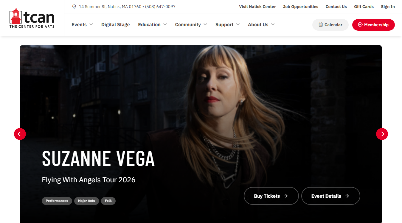 Website screenshot for The Center For Arts In Natick