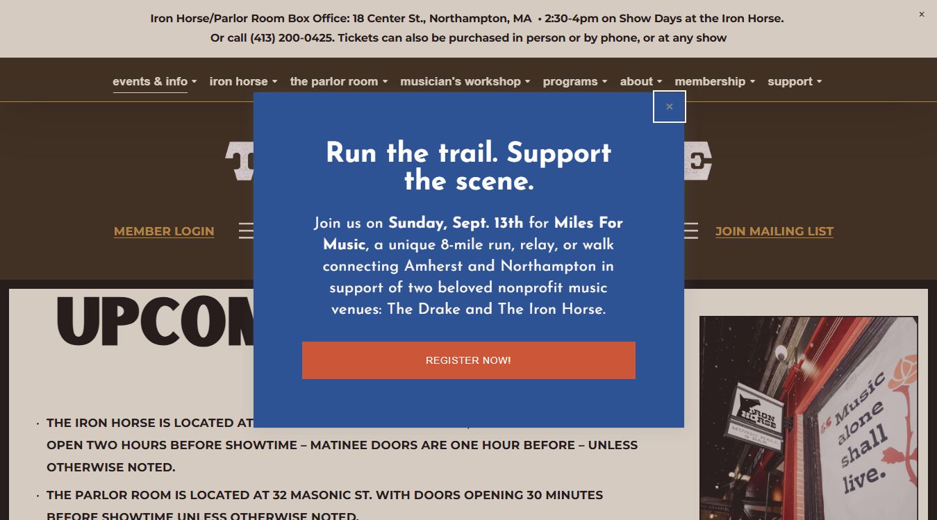 Website screenshot for The Iron Horse