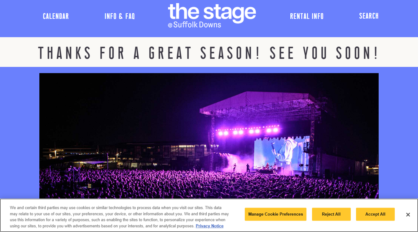Website screenshot for The Stage @ Suffolk Downs