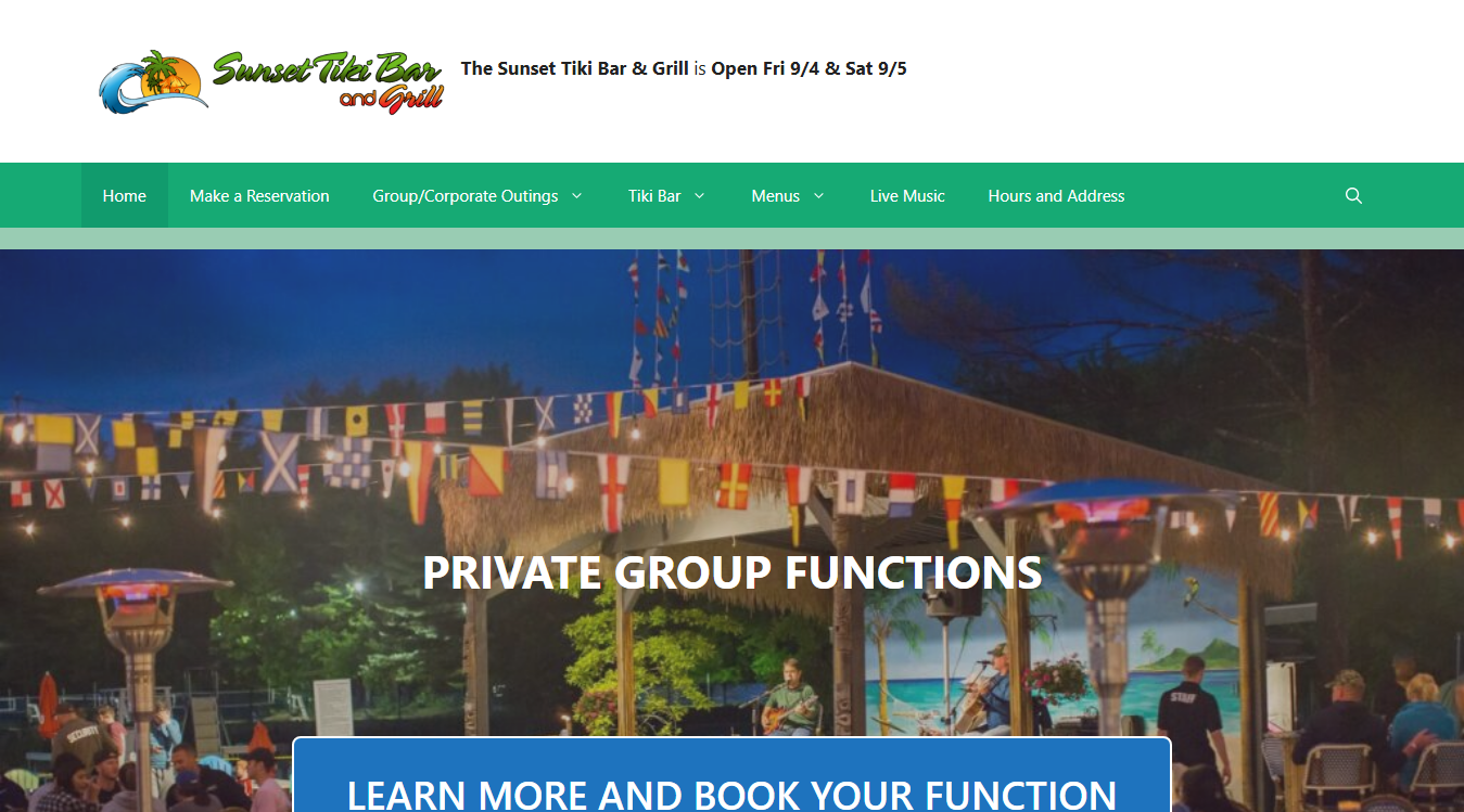 Website screenshot for The Sunset Tiki Bar