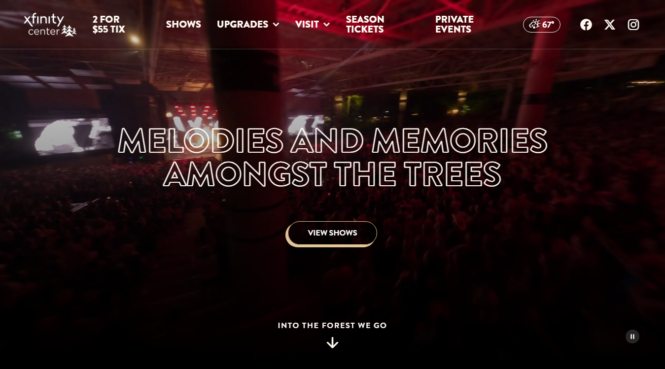 Website screenshot for The Xfinity Center