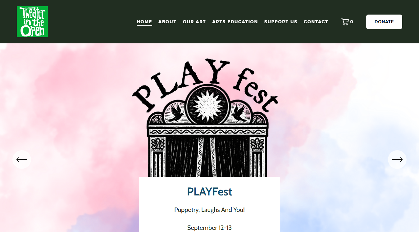 Website screenshot for Theater In the Open