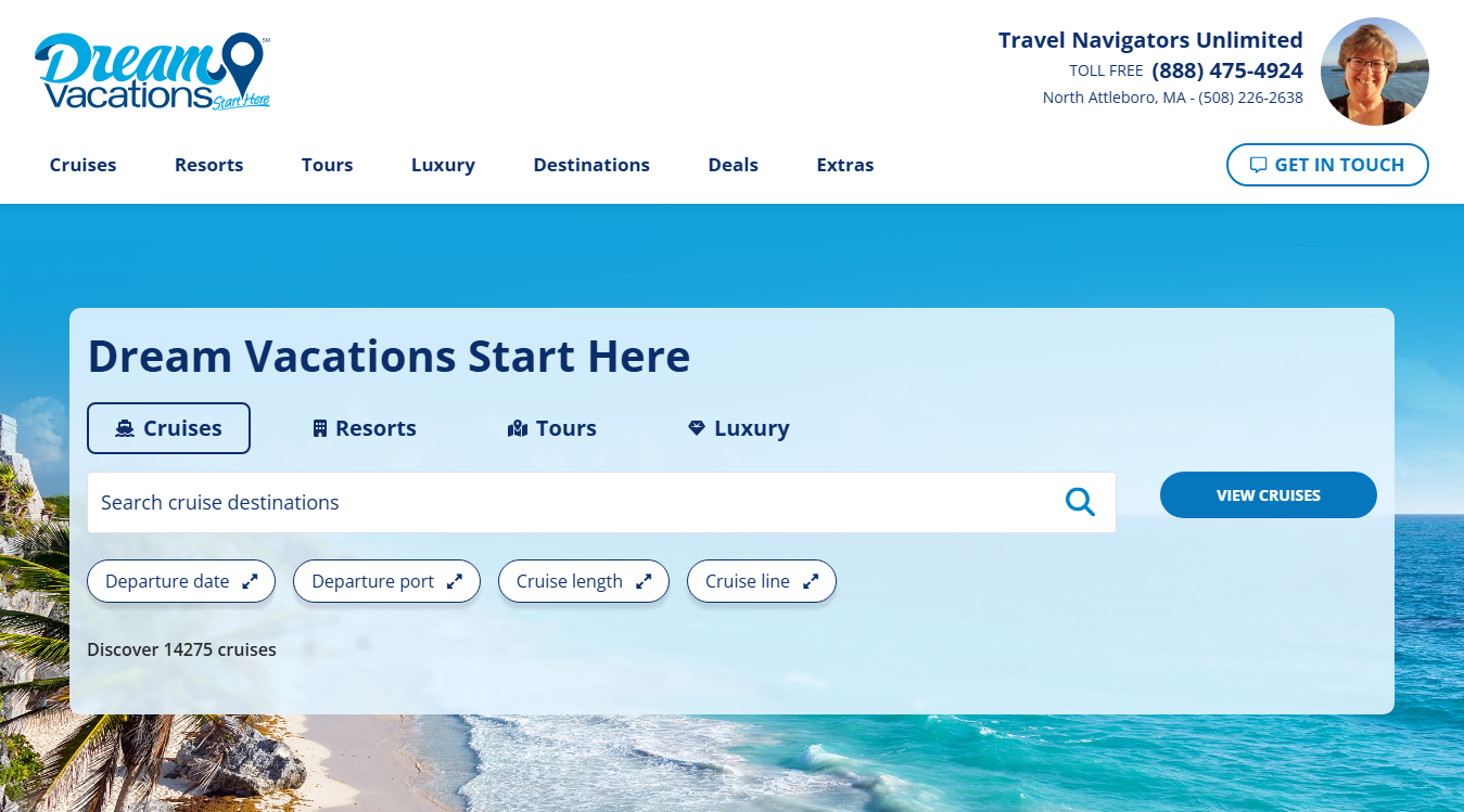 Website screenshot for Travel Navigators Unlimited - Dream Vacations