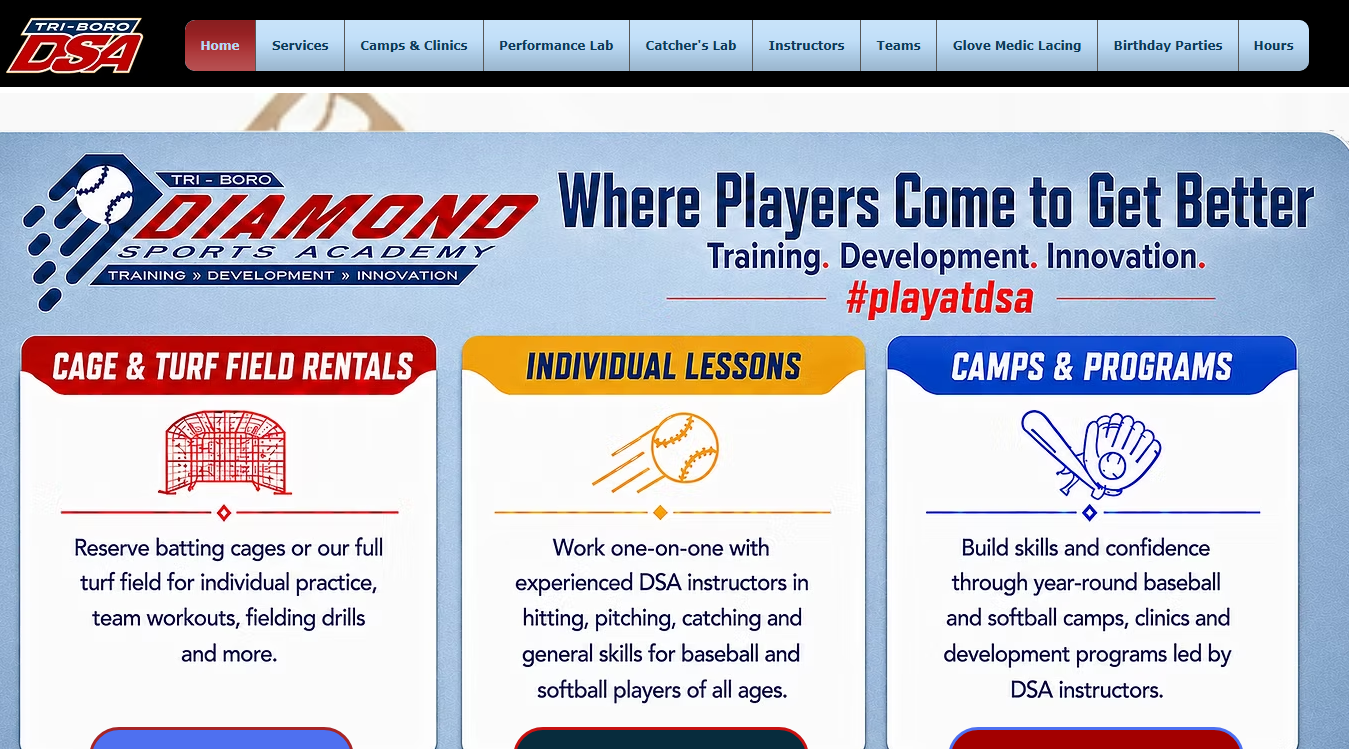 Website screenshot for Tri-Boro Diamond Sports Academy