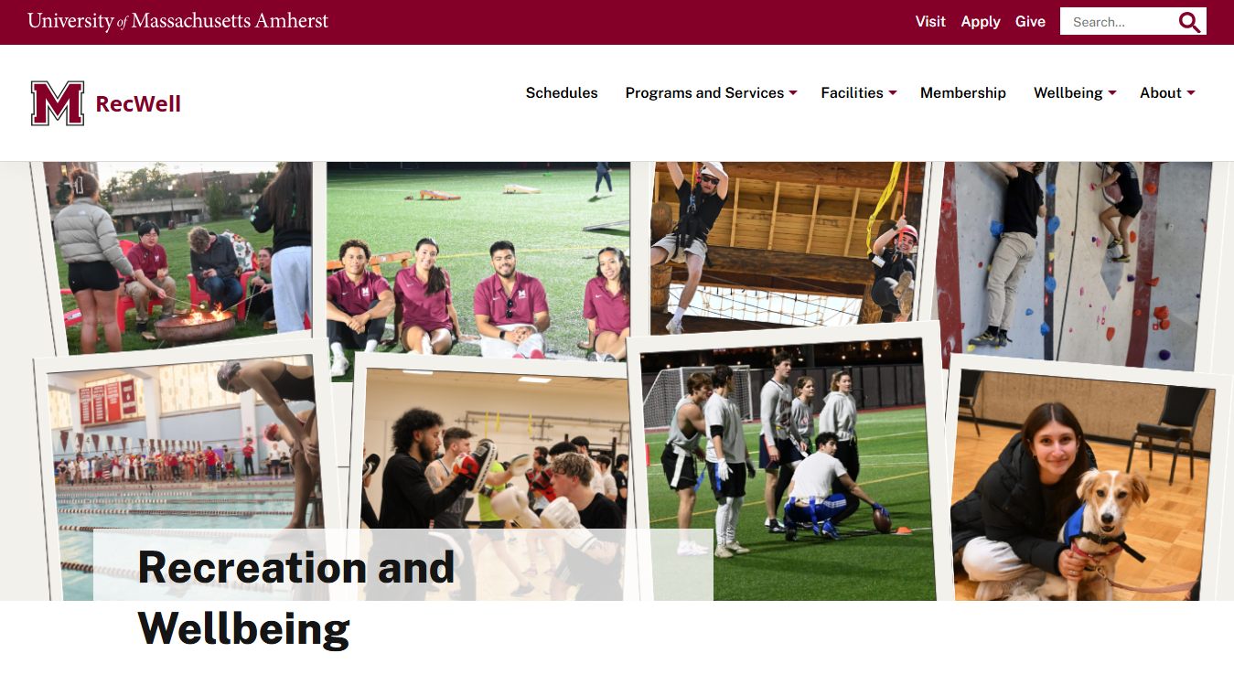 Website screenshot for UMass Campus Recreation