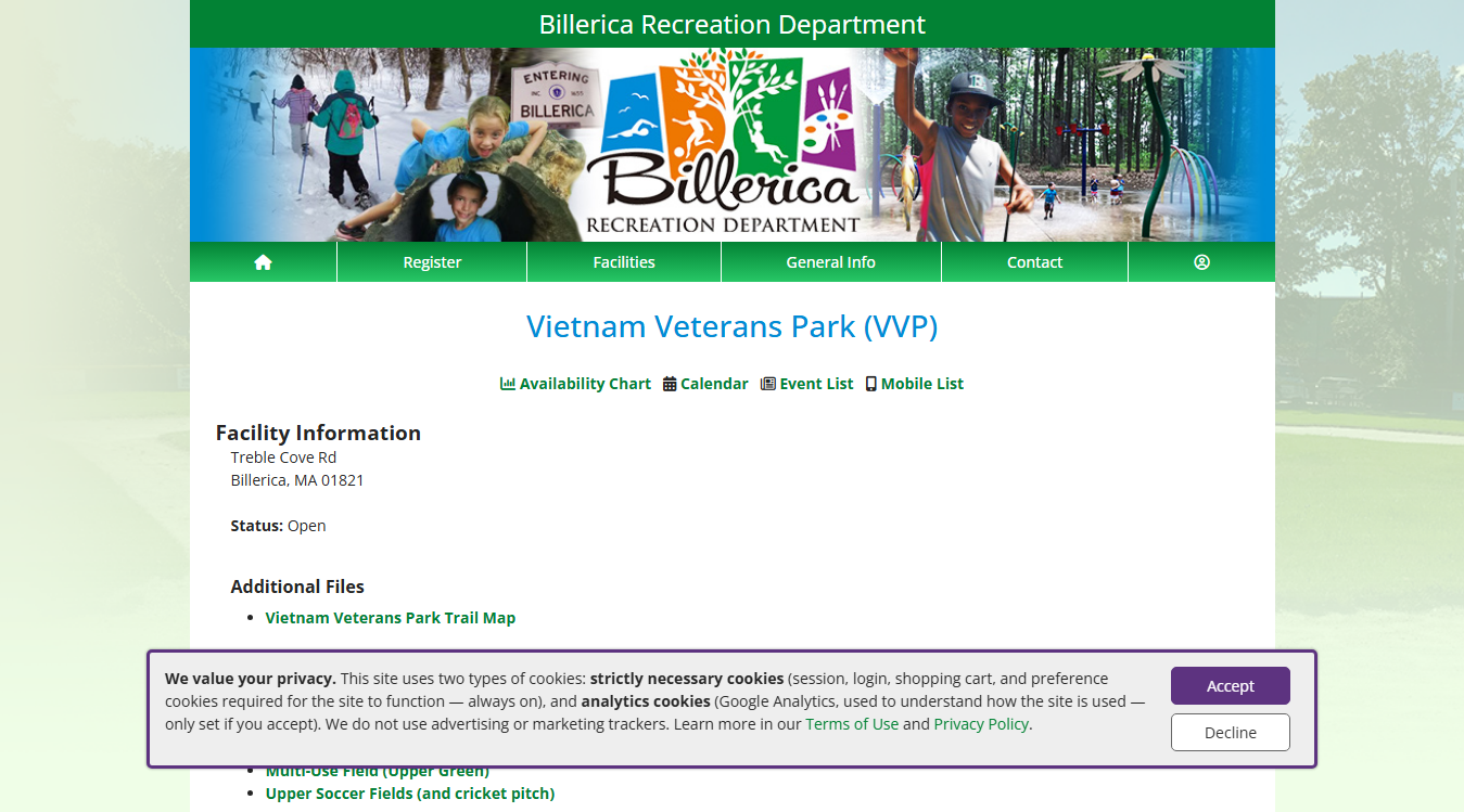 Website screenshot for Vietnam Veterans Park